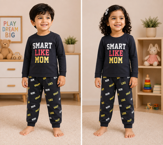 Premium Cotton Full Sleeves T-Shirt with Pant (Dark - Smart Like)