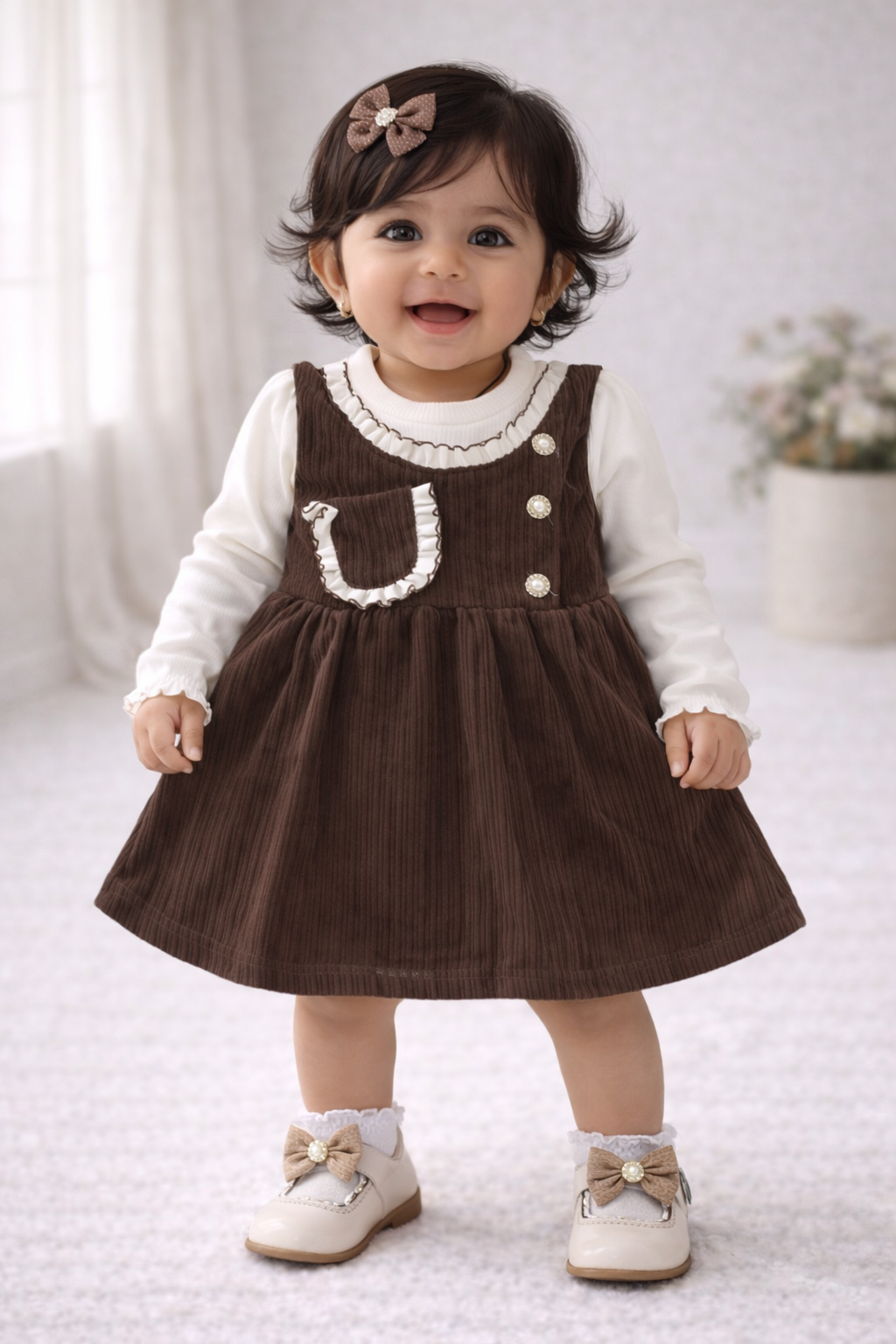 (KF010) - Premium Korean Style Baby Frock (Chocolate Cream)