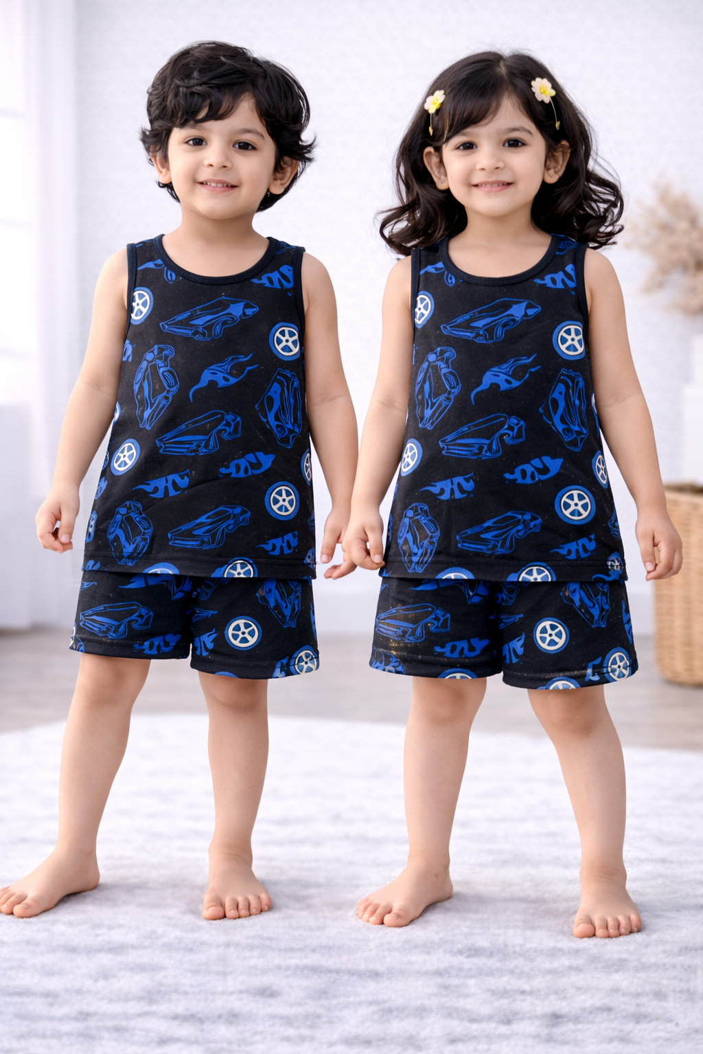 Sleeveless Shorts Sets (Navy Blue Wheels)