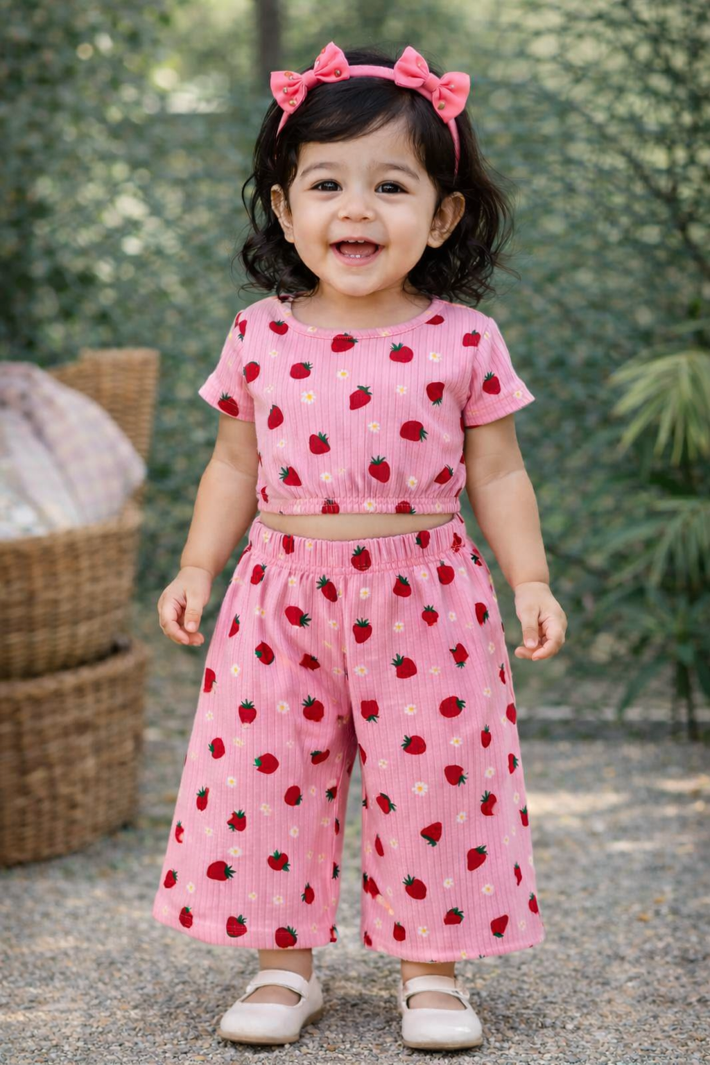Crop Top & Palazzo Pant set (Pink & Berries) (Copy)