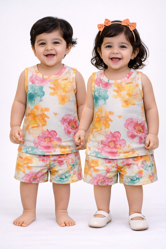Cotton Sleeveless Shorts Sets (Dye Flowers)