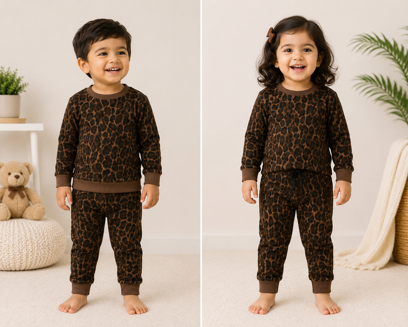 Premium Winter Full Sleeves T-Shirt with Pant (Brown Cheetah)