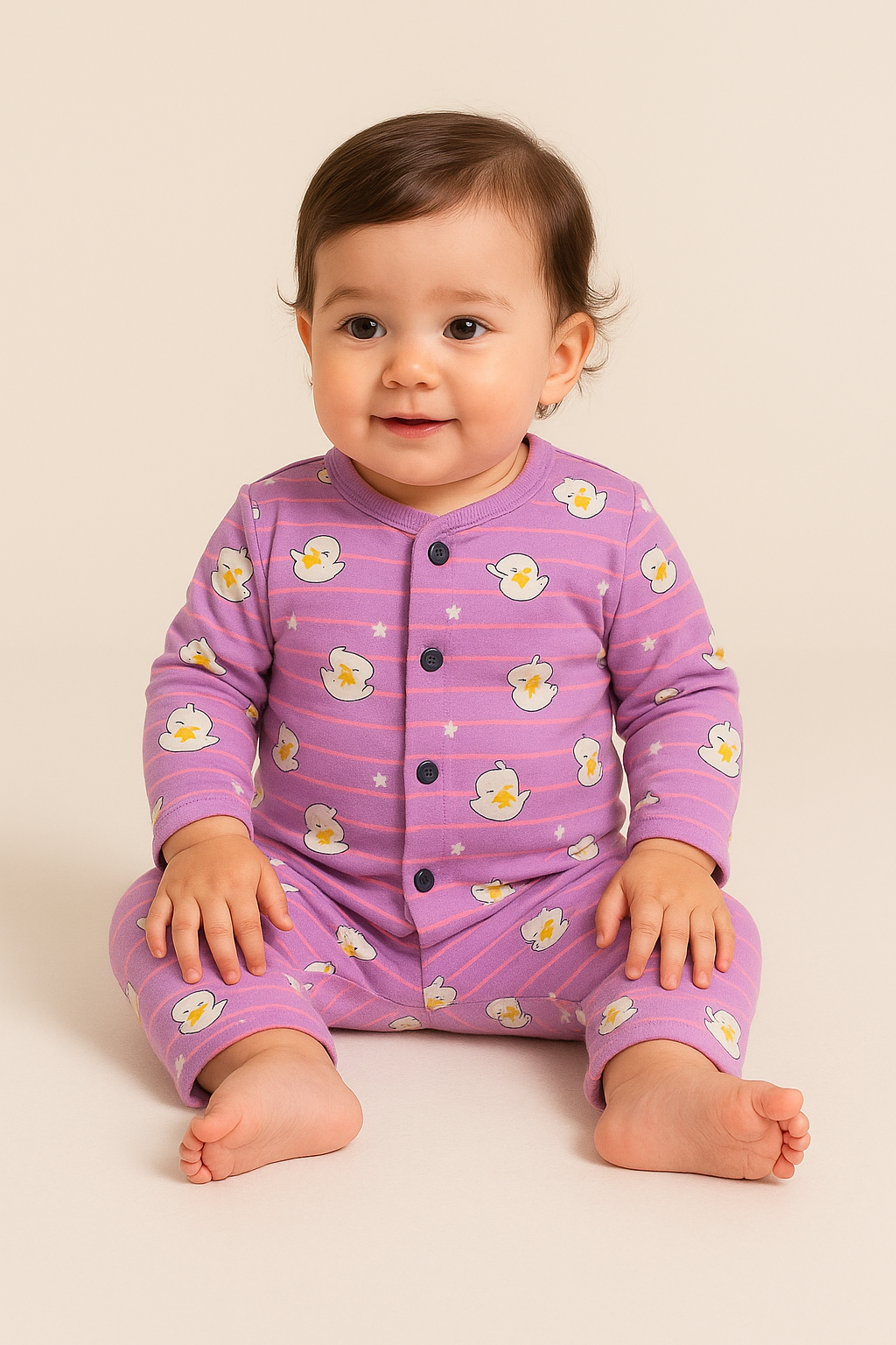 Premium Full sleeves Front Open Tshirt with Pant(Purple Bunny)(0-24 Months)