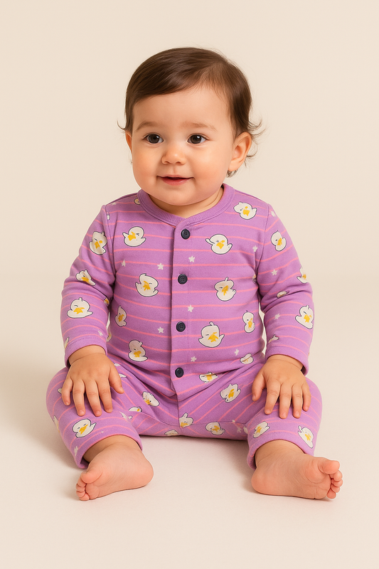 Premium Full sleeves Front Open Tshirt with Pant(Purple Bunny)(0-24 Months)