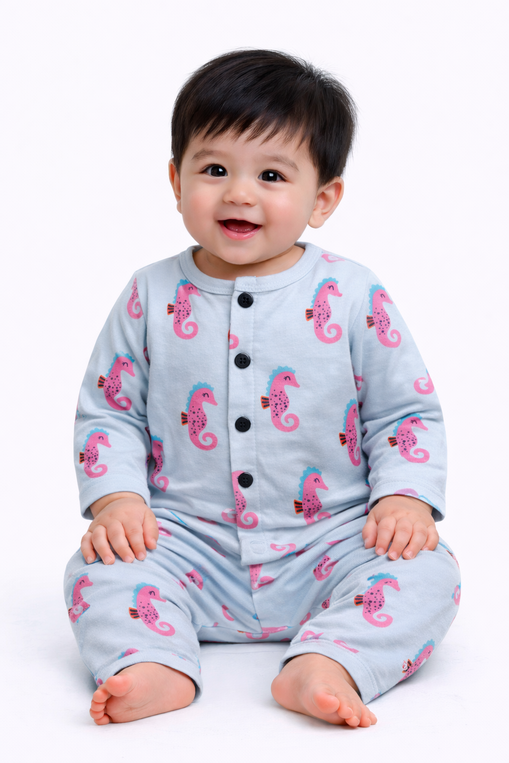 Front Open Full sleeves Cotton Tshirt with Pant (Sea Horse 🐎))