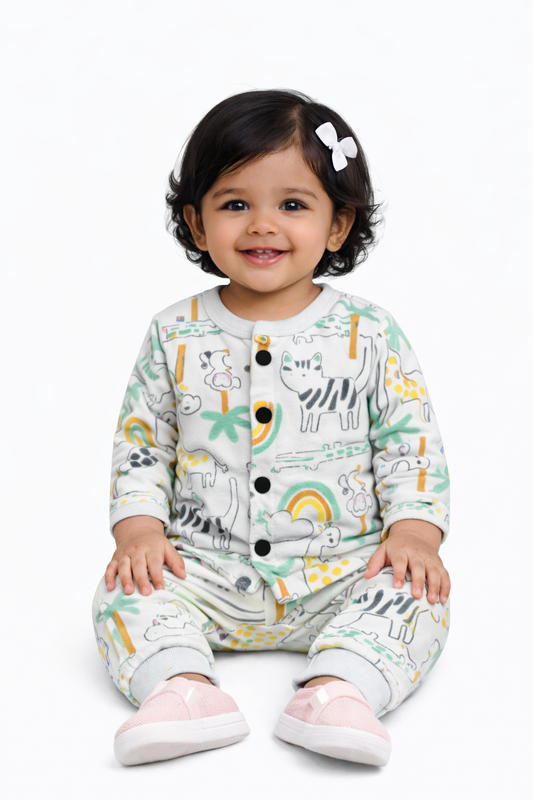 Front Open Full sleeves Cotton Tshirt with Pant ( Rainbow & Animals)