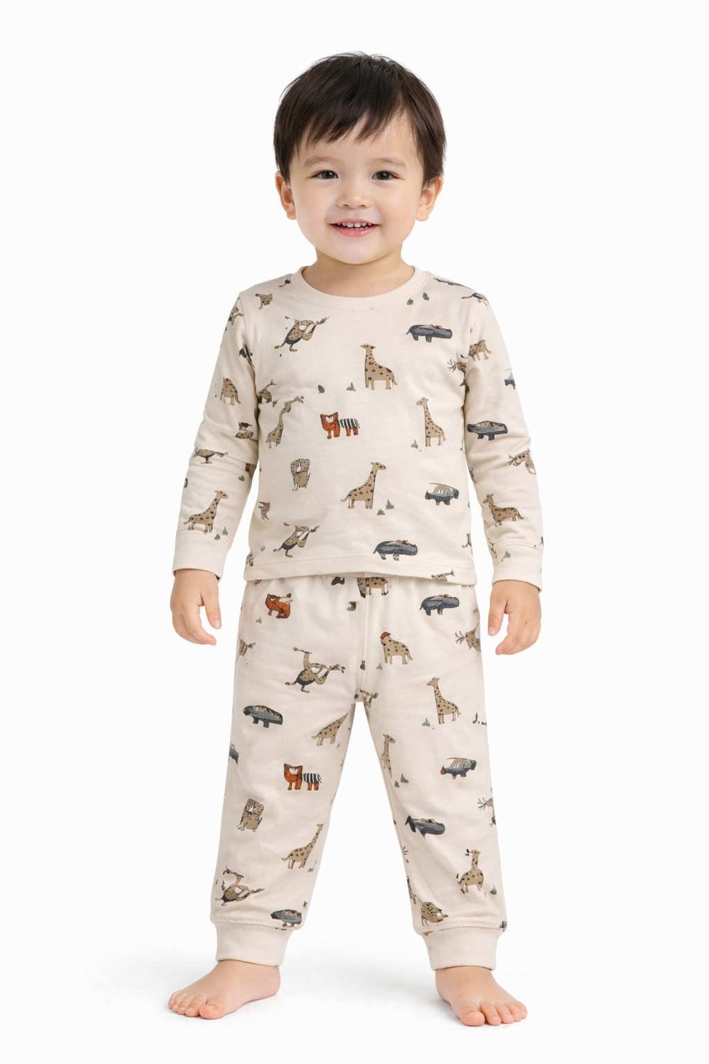 Premium Full sleeves Cotton Tshirt with Pant (Cute Beige Giraffe)