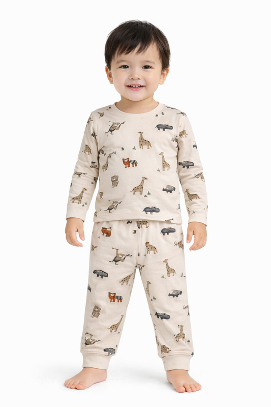Premium Full sleeves Cotton Tshirt with Pant (Cute Beige Giraffe)