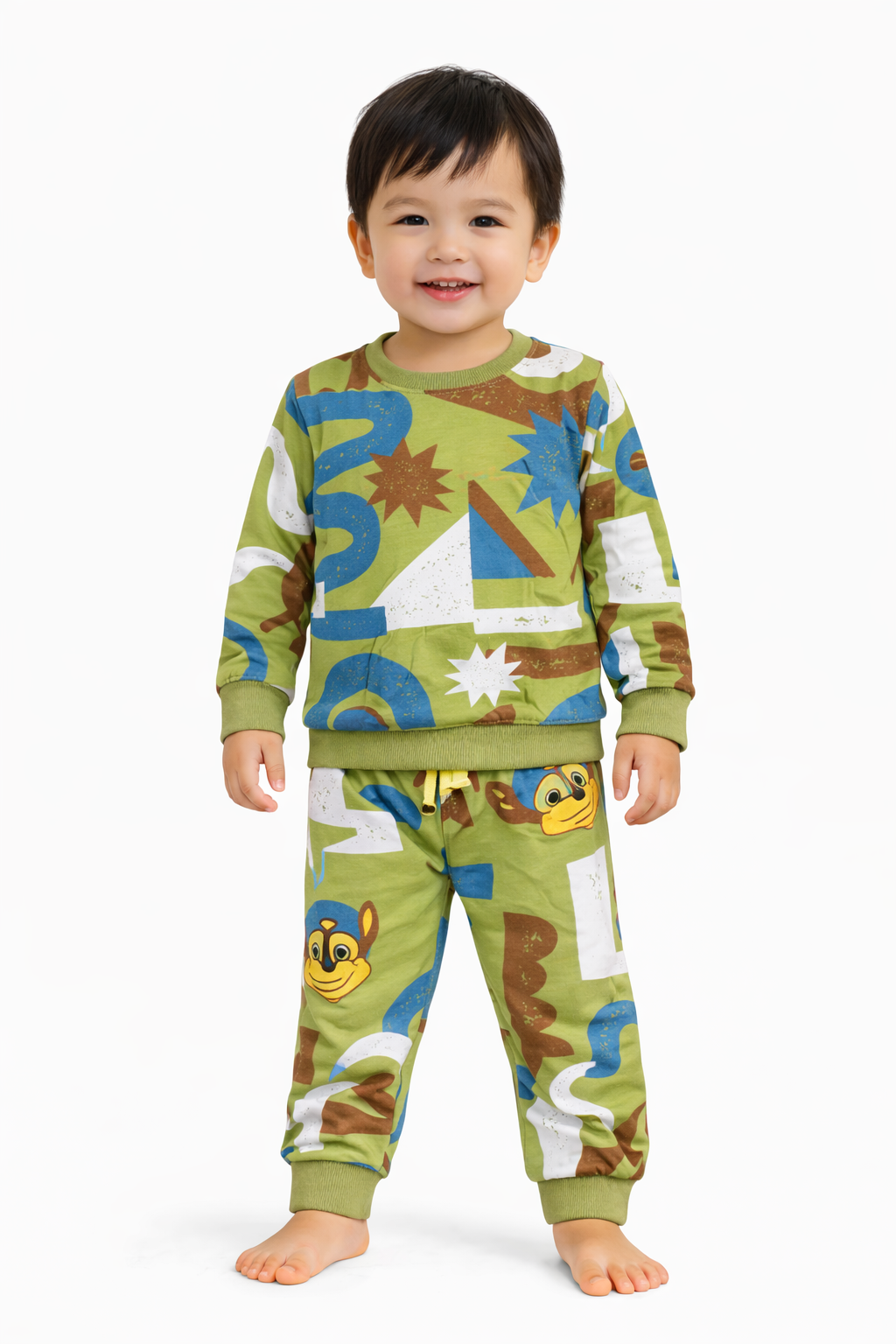 Premium Winter Full sleeves Tshirt with Pant (Green Assymetric)