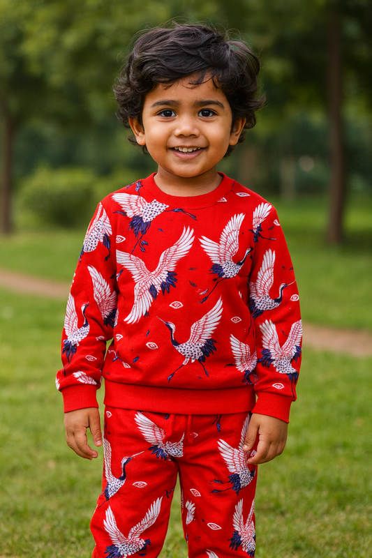 Premium Winter Full sleeves Tshirt with Pant (Red Bird)