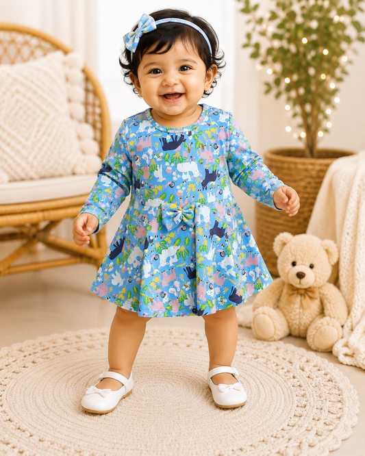 Full Sleeves Frocks with Shoulder Buttons (Bird and Animals)