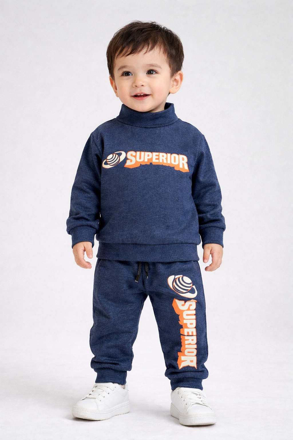 Premium Winter High Neck Pant Set For Kids(Blue - Superior)
