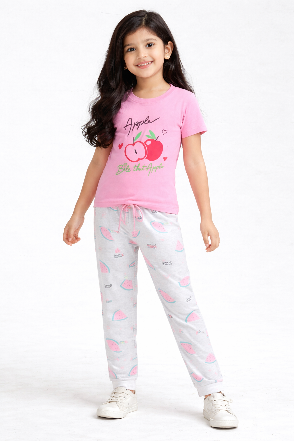 Premium Cotton Contrast Half Sleeves Pajama Set (Pink Apple- Sweet Summer)