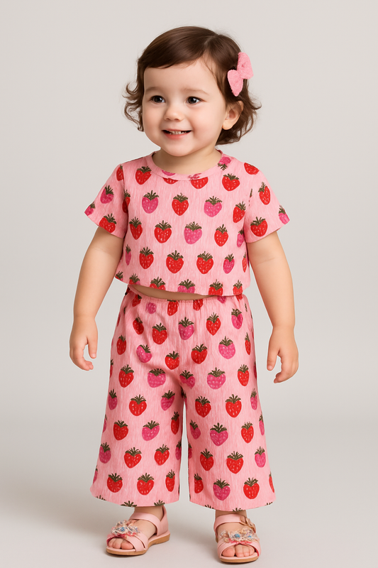 Crop Top & Palazzo Pant set (Multi colour Strawberries)