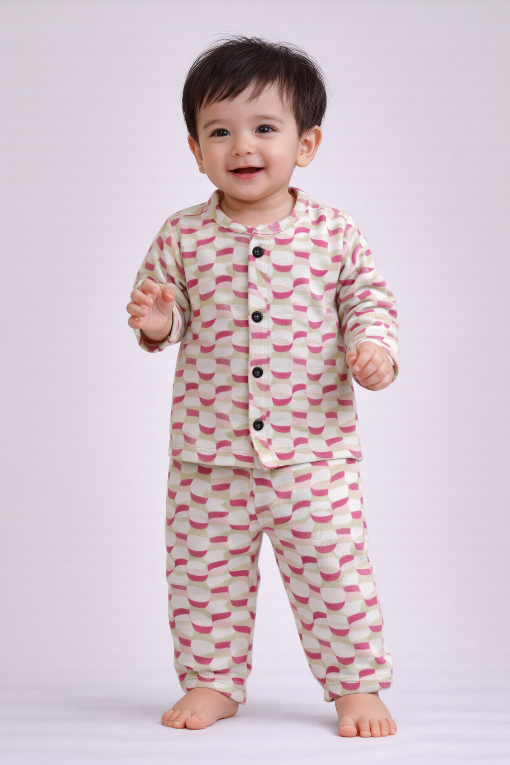 Front Open Full sleeves Cotton Tshirt with Pant (Abstract Flower)