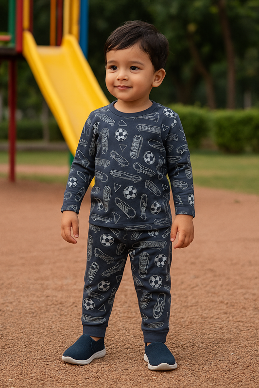 Premium Full sleeves Tshirt with Pant (Navy FootBall) (Yr)