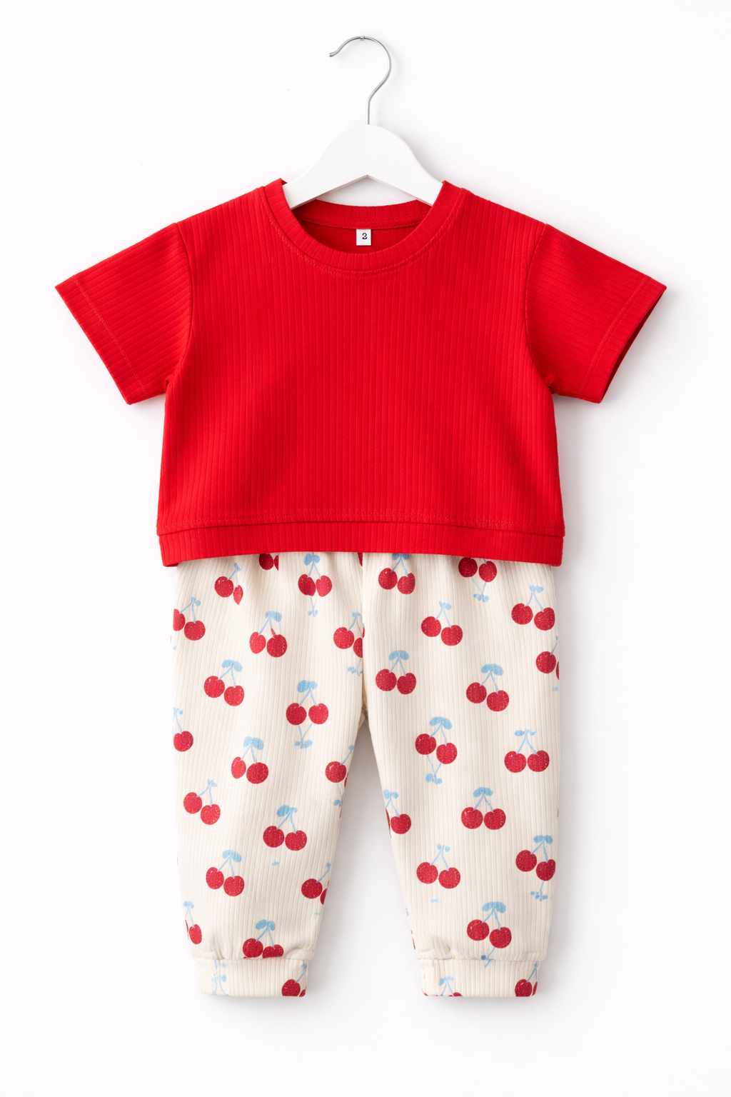 Premium Ribbed Half sleeves Tshirt with Contrast Pant( Red Apples)