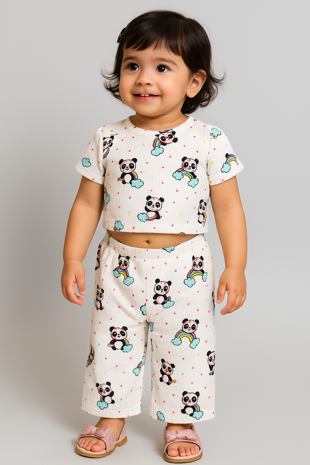 Crop Top & Palazzo Pant set (White Teddy)