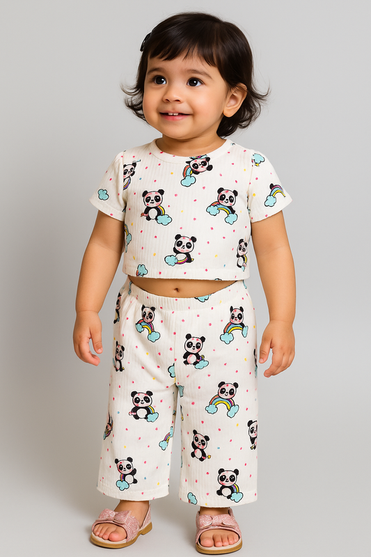 Crop Top & Palazzo Pant set (White Teddy)