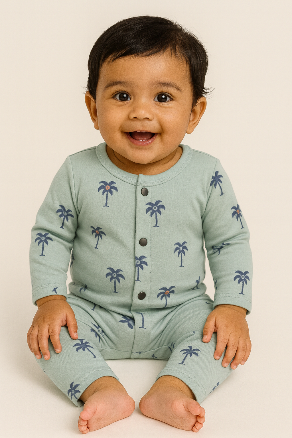 Front Open Full sleeves Cotton Tshirt with Pant (Blue Tree)