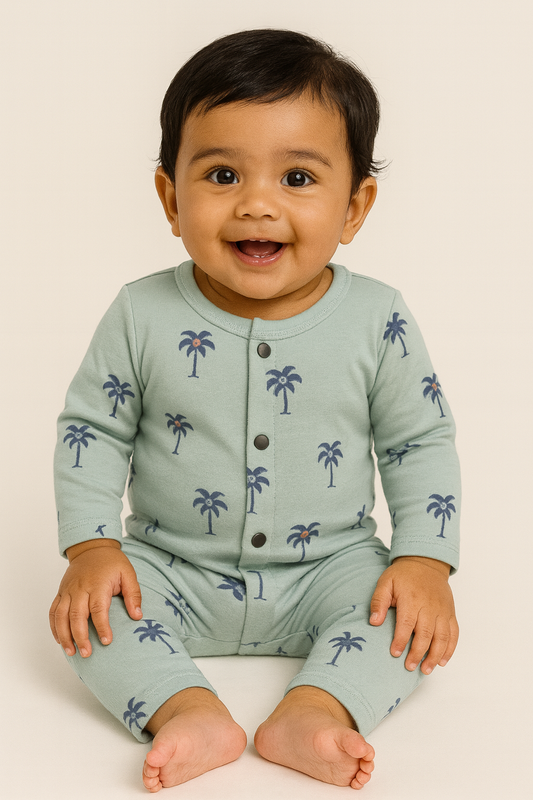 Front Open Full sleeves Cotton Tshirt with Pant (Blue Tree)