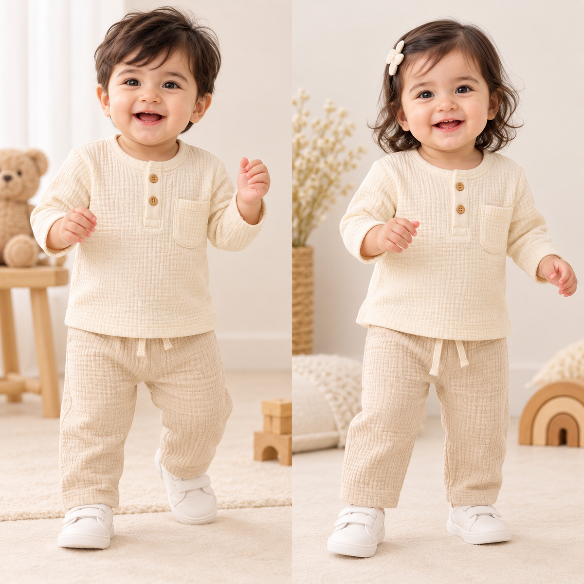 Airport - Kids Muslin Double Gauze Full-Pant Set (Royal Beige)