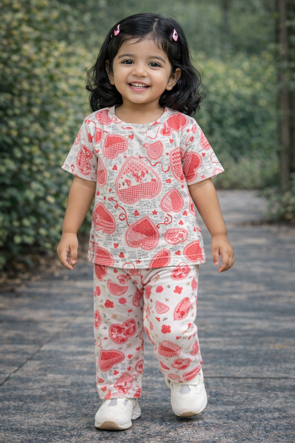 Half sleeves Tshirt with Pant (Red Hearts Star )