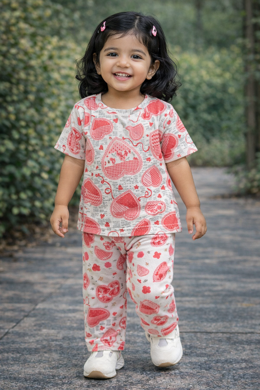 Half sleeves Tshirt with Pant (Red Hearts Star )