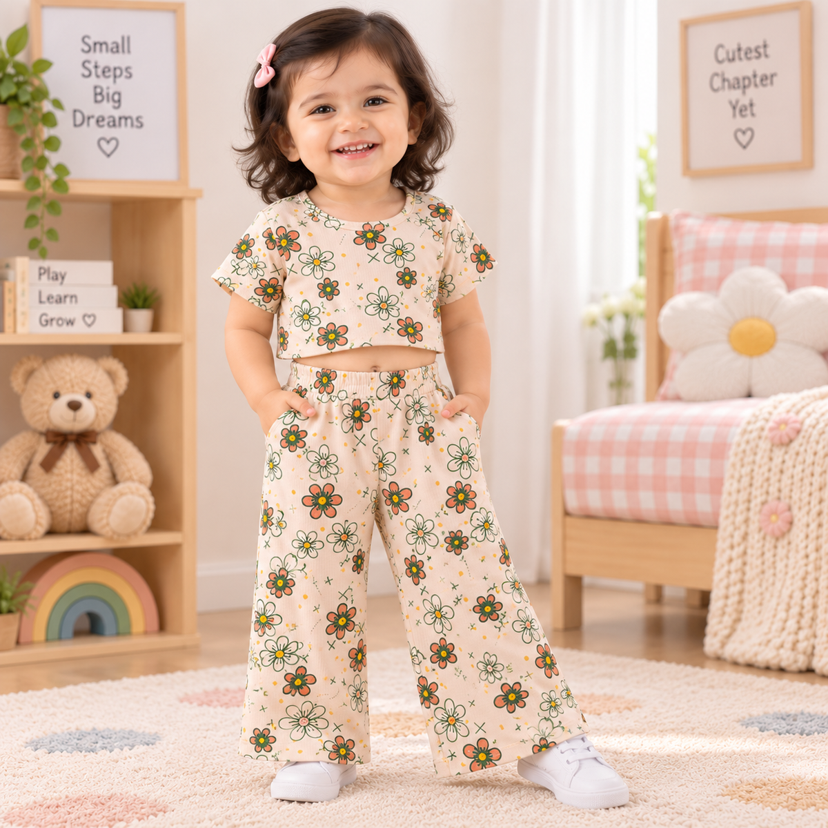 Crop Top & Pant Set ( Sand Floral)