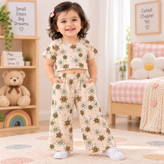 Crop Top & Pant Set ( Sand Floral)