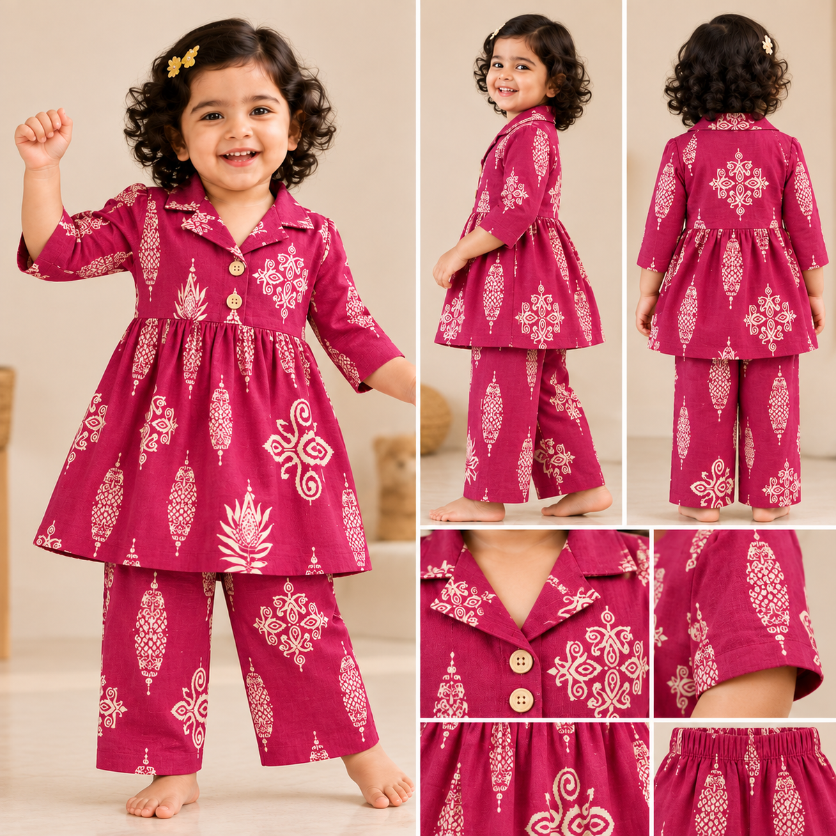 Girls Cotton Peplum Top & Pant Co-ord Set – MahaRani (CP106) (Pre-booking)