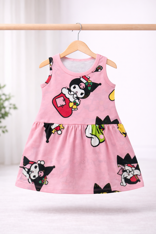 Sleeveless Cotton Frocks (Pink Kitty Princess)