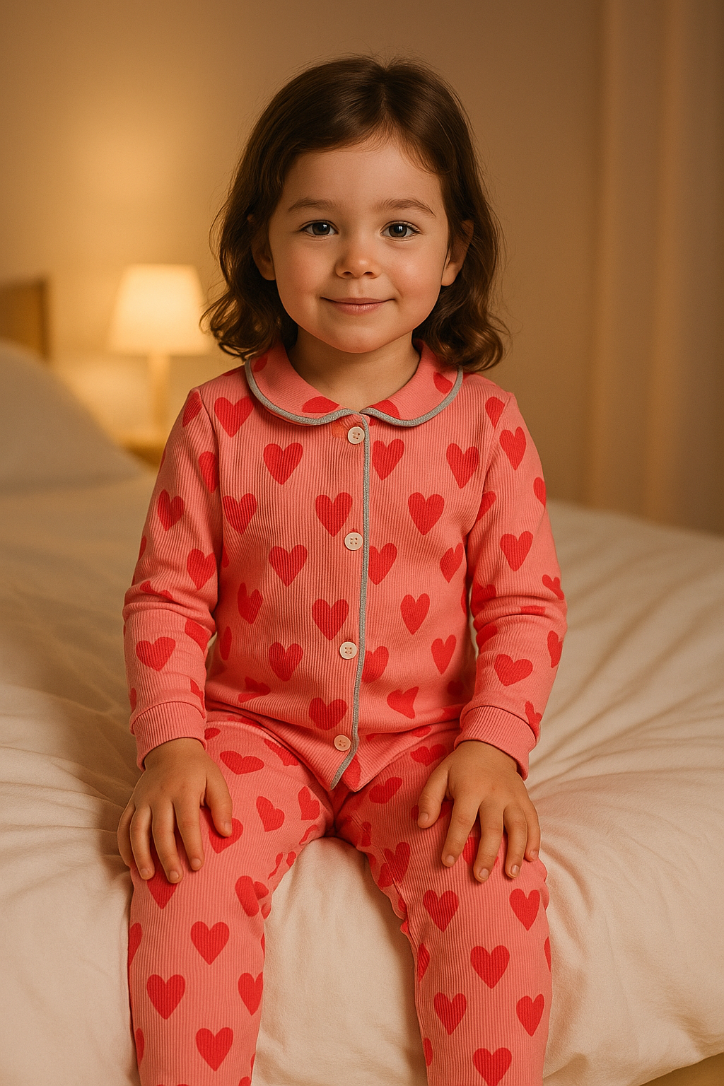 Kid's Collar night Suits (Pink Heartin)