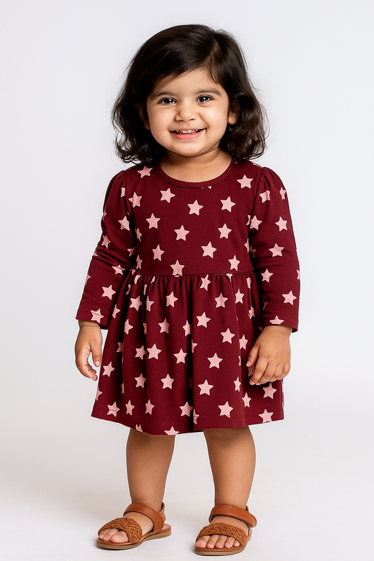 Full Sleeves BOW Frocks (Maroon Stars)