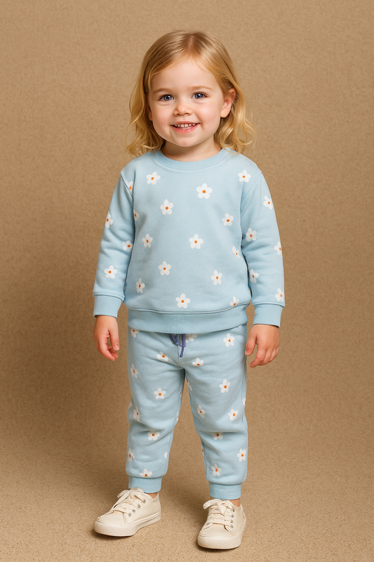 Premium Winter Full sleeves Tshirt with Pant (Blue Daisy)