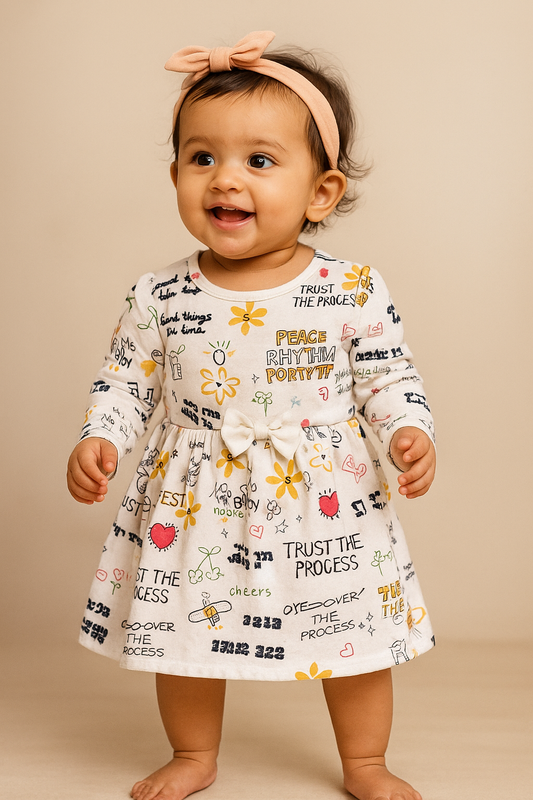 Full Sleeves BOW Frocks (White Rhythm)