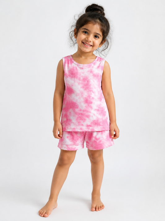 Sleeveless Shorts Sets(Peace White Dye)