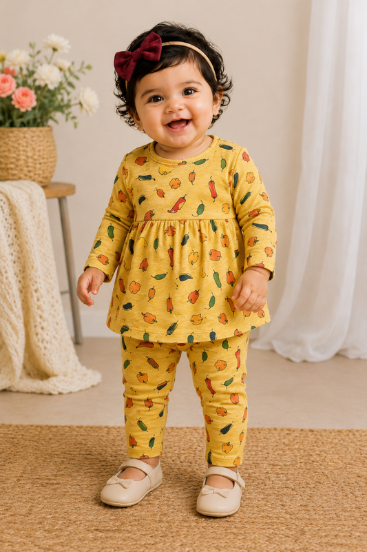 Full Sleeves Frocks Sets ( Yellow Vegetables)