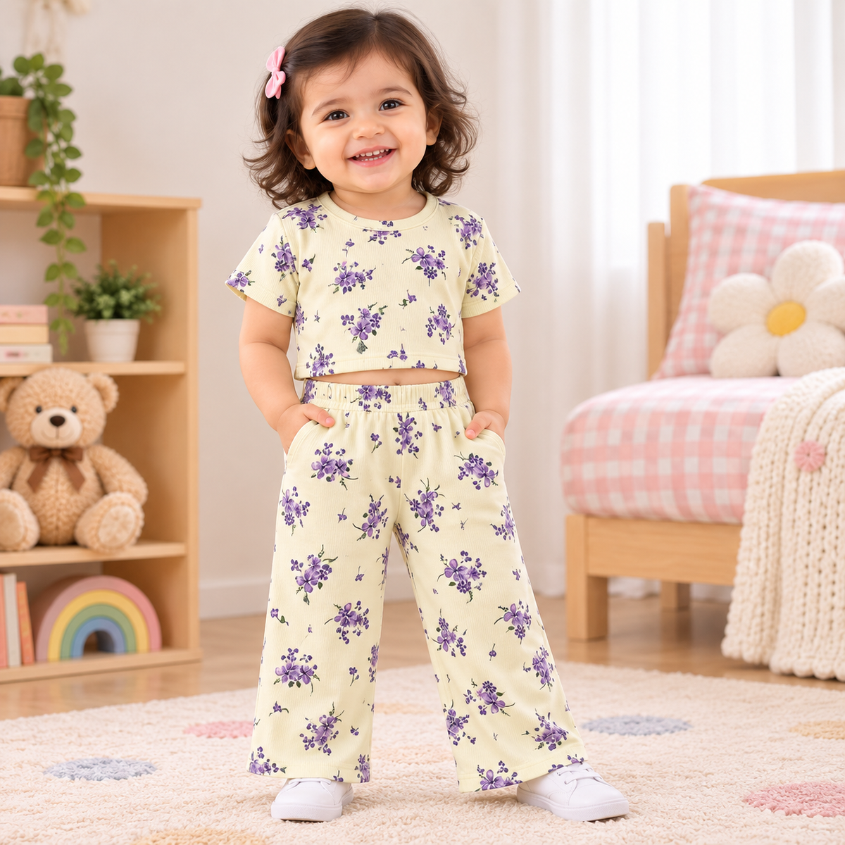 Crop Top & Pant Set ( Violet Floral)