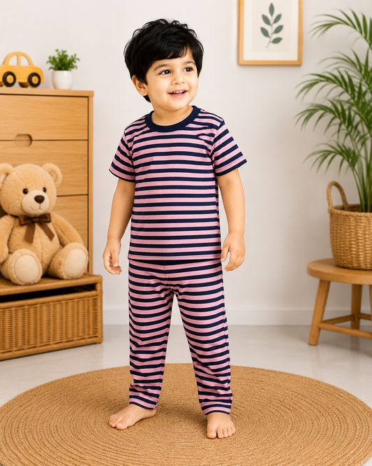 Soft Cotton Half sleeves Tshirt with Pant( Maroon Sand Stripes)