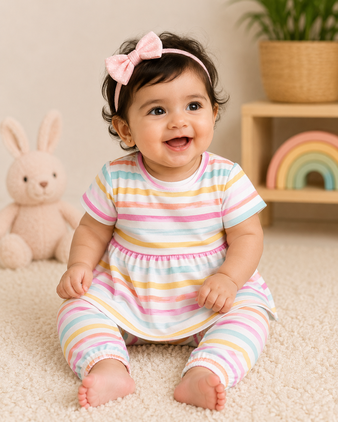 Full Sleeves Frocks Sets ( Rainbow Stripes)