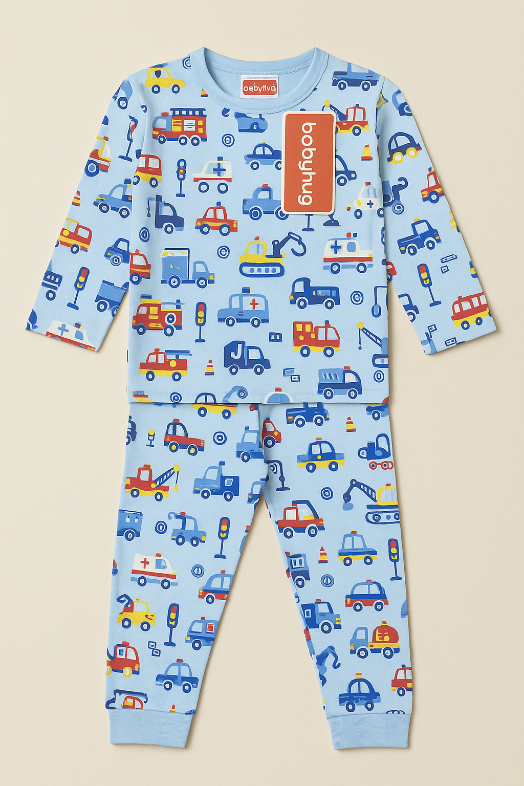 Premium Full sleeves Tshirt with Pant (Blue Vehicles) (6-12 Months)