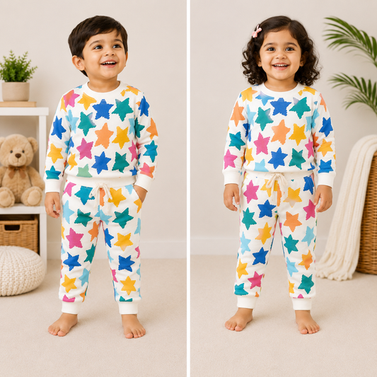 Premium Winter Full Sleeves T-Shirt with Pant (Colorful Big Star)