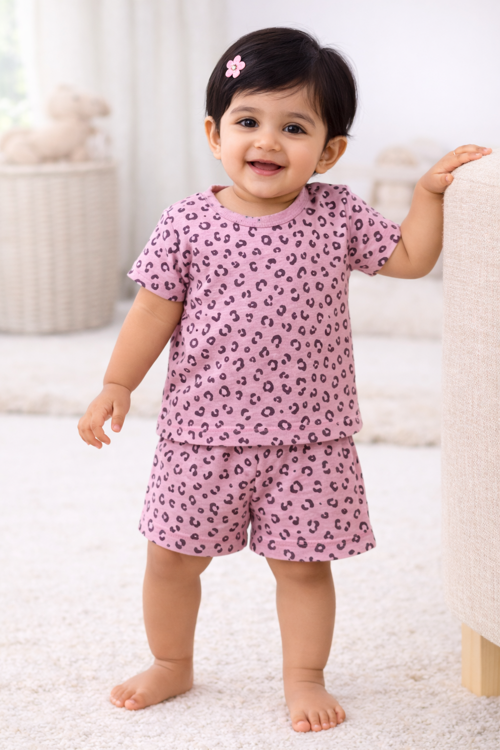 Cotton Shorts Sleeves Tshirt with Shorts Sets (Pinky)