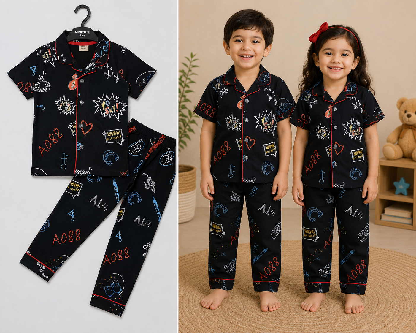 Kids Collar Night Suit Set (A088)