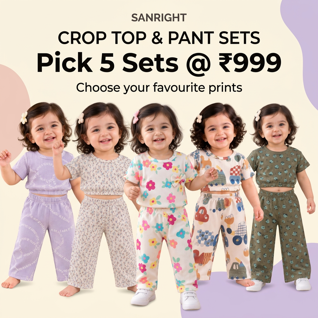 Kids Crop Top & Pant Set Combo (5 Sets @ ₹999)