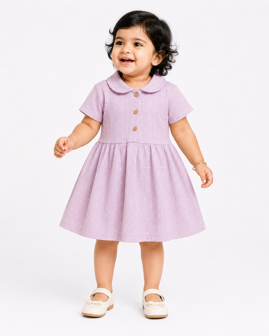 Peter Pan Collar Frocks (Peach Dots)