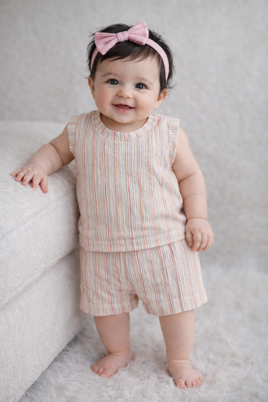 Infant Cotton Sleeveless Co-ord Set | Baby T-shirt & Shorts Set ( Colorful Stripes)