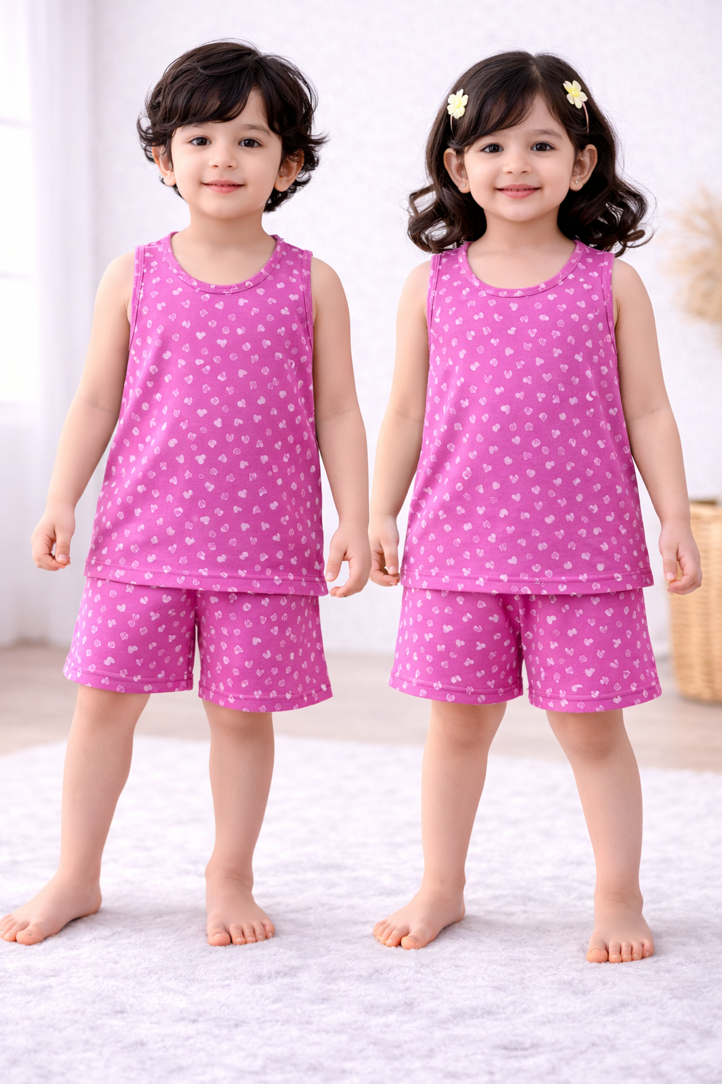 Sleeveless Shorts Sets(ROBOTS) (Kutty Pink Hearts)