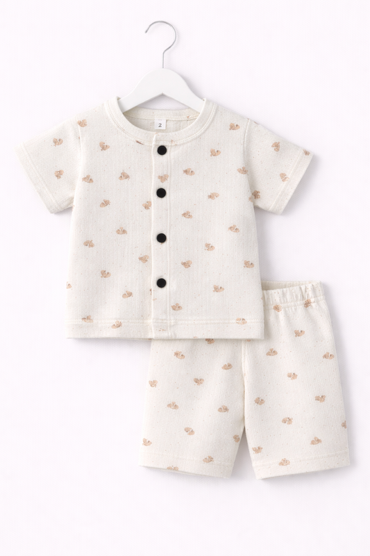 Airport - Crinkled  Front open Tshirt with Shorts Sets (White Duck)